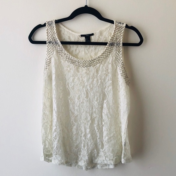 🛍 4/$25! Forever 21 Lace and Bead Sheer Tank Top - Picture 1 of 6